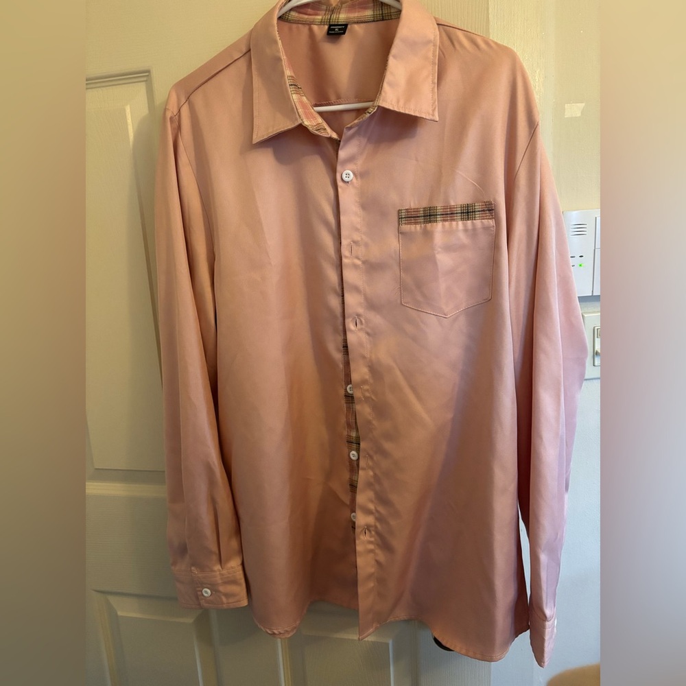Manfinity Pink Button-Up Shirt with Plaid Accents - Size XL